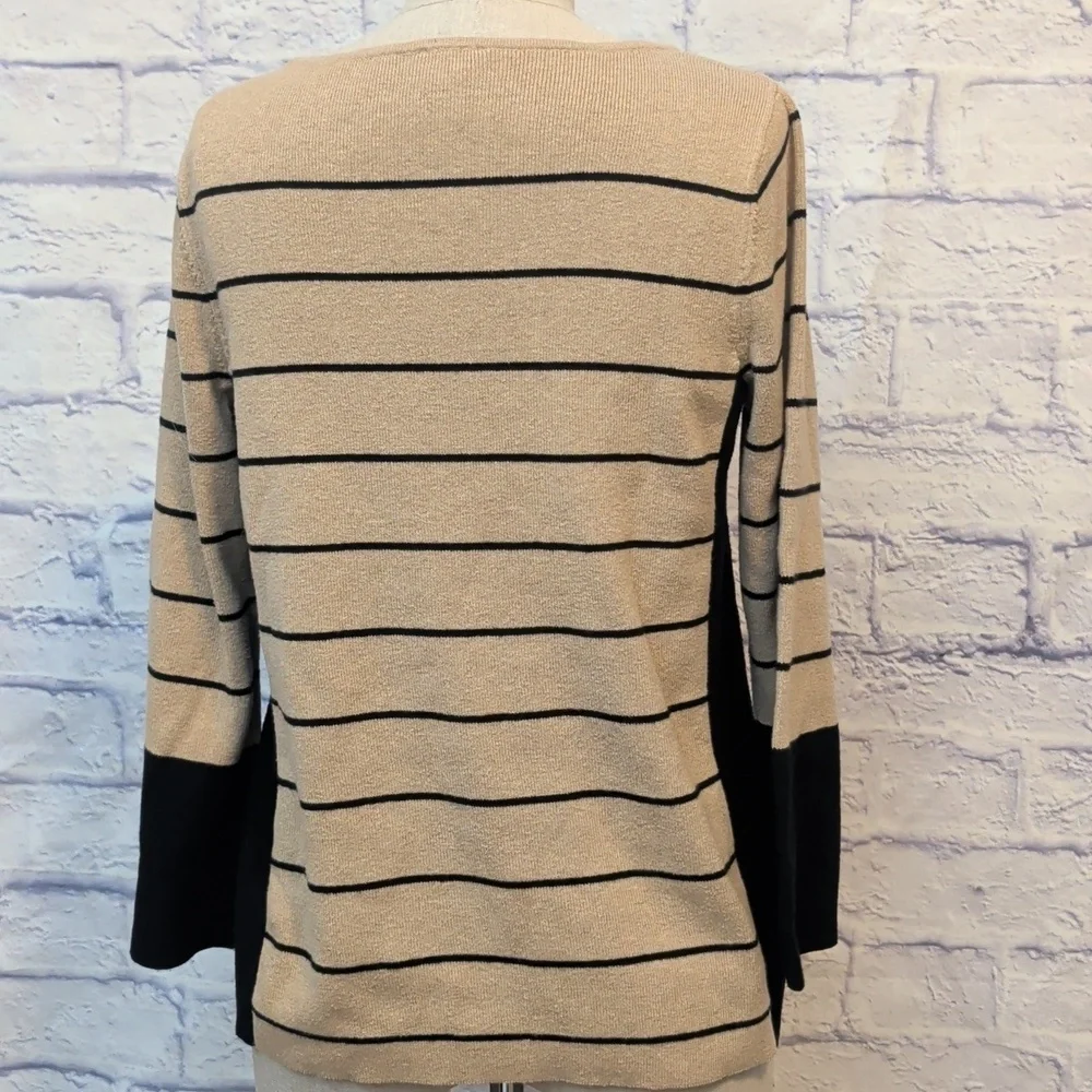 Chico's Beige & Black Striped Sweater - Size Medium (Chicos Size 1)
